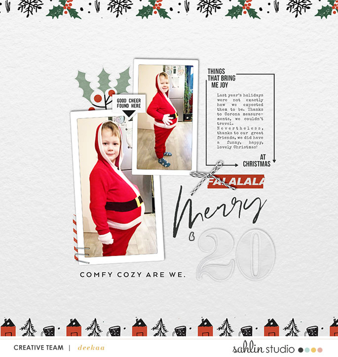 Merry Christmas digital scrapbooking page using Comfy Cozy Are We by Sahlin Studio