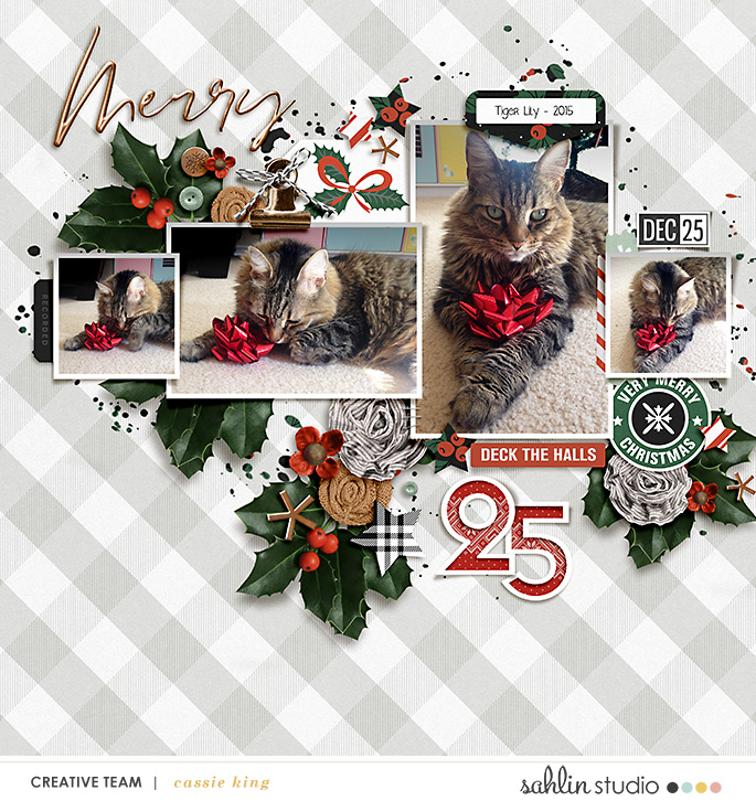 Merry Christmas Cat digital scrapbooking page using Comfy Cozy Are We by Sahlin Studio