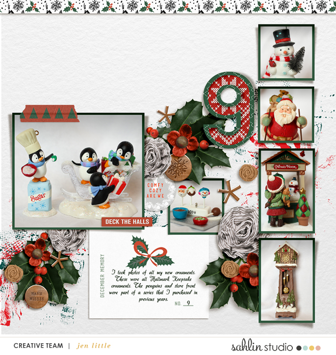 Christmas ornaments digital scrapbooking page using Comfy Cozy Are We by Sahlin Studio