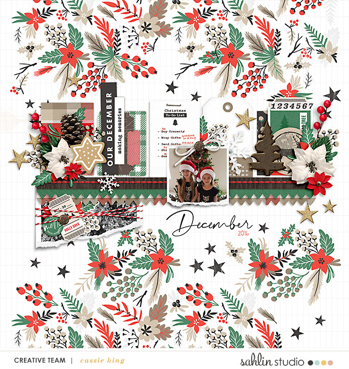 digital scrapbooking layout created by cassie king featuring Holly Days by Sahlin Studio