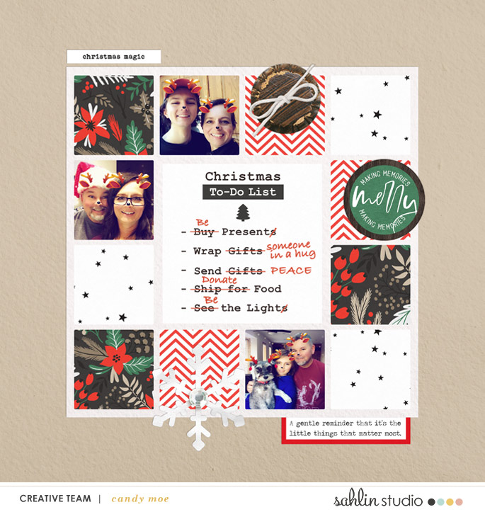 digital scrapbooking layout created by candy moe featuring Holly Days by Sahlin Studio
