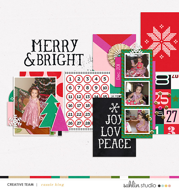 digital scrapbooking layout created by cassie king featuring Making Spirits Bright by Sahlin Studio