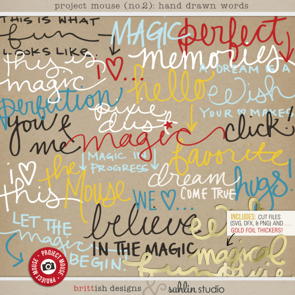 Project Mouse: Hand Drawn Words by Britt-ish Designs & Sahlin Studio & Perfect for your Project Life album!