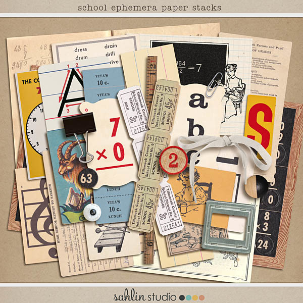 School Ephemera Paper Stacks by Sahlin Studio