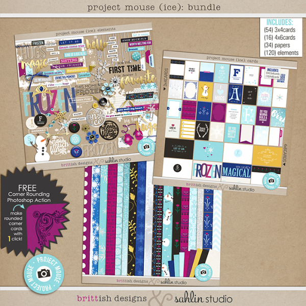 Project Mouse: Ice (BUNDLE) by Britt-ish Designs and Sahlin Studio - Perfect for your Project Life or Project Mouse albums for scrapbooking Disney's Frozen or other magical winter memories.