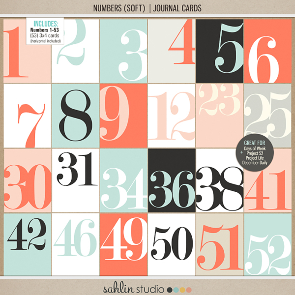 Numbers (Soft) Journal Cards by Sahlin Studio