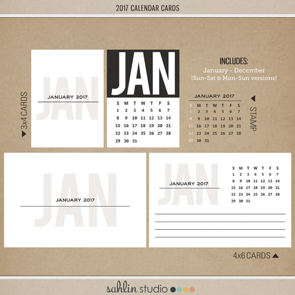 2017 Calendar Journal Cards and Stamps by Sahlin Studio