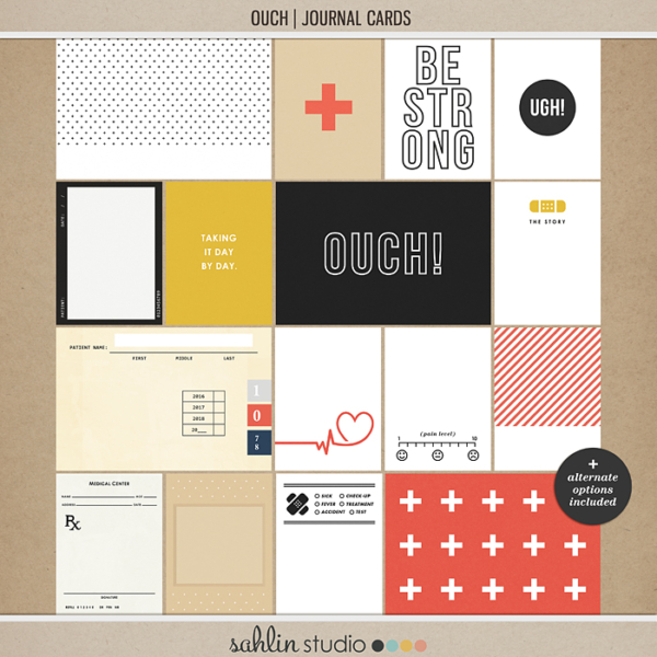 Ouch (Journal Cards) by Sahlin Studio - Perfect for your Project Life or traditional or digital scrapbooking layouts for Doctors Visits, Surgery, Sick Days, Cancer and many more OUCH moments!!