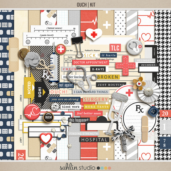 Ouch (Kit) by Sahlin Studio - Perfect for your Project Life or traditional or digital scrapbooking layouts for Doctors Visits, Surgery, Sick Days, Cancer and many more OUCH moments!!
