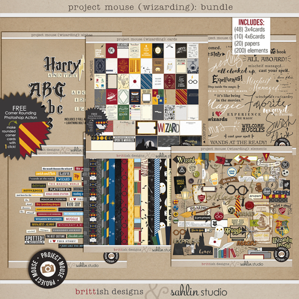 Project Mouse (Wizarding): BUNDLE by Britt-ish Designs and Sahlin Studio - Perfect for your Universal Studios or Harry Potter Wizarding World vacation digital scrapbooking layouts or Project Life albums!!