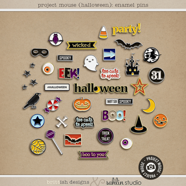 Project Mouse (Halloween): Enamel Pins by Britt-ish Designs and Sahlin Studio - Perfect for your digital scrapbooking, Project Life or Disney Project Mouse albums!!