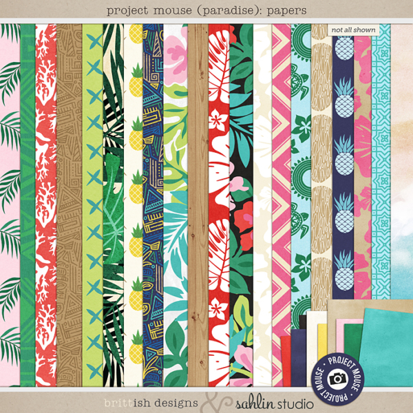 Project Mouse (Paradise): Papers by Britt-ish Designs and Sahlin Studio - Perfect for your Project Life / Project Mouse albums for documenting your Hawaii, cruise or vacation scrapbooking pages.