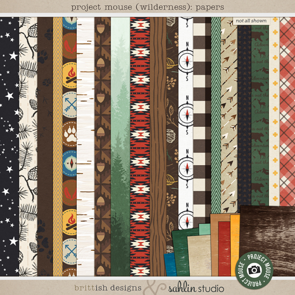 Project Mouse (Wilderness): Papers by Britt-ish Designs and Sahlin Studio - Perfect for scrapbooking your travels in the wilderness camping, At Wilderness Lodge, Merida Brave, Pocahontas or Chip and Dale in your Project Life albums!!