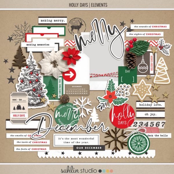 Holly Days | Elements by Sahlin Studio - Perfect for documenting your winter / Christmas scrapbooks, Project Life albums and December Daily pages!!